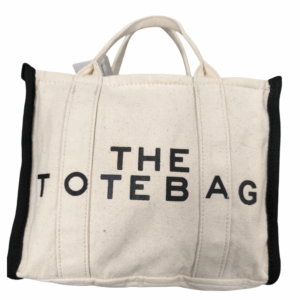 Tote mini de tela blanco roto y negro