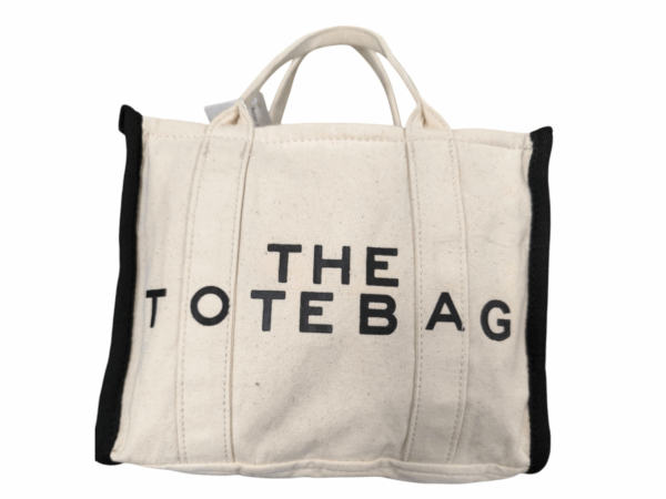 Tote mini de tela blanco roto y negro