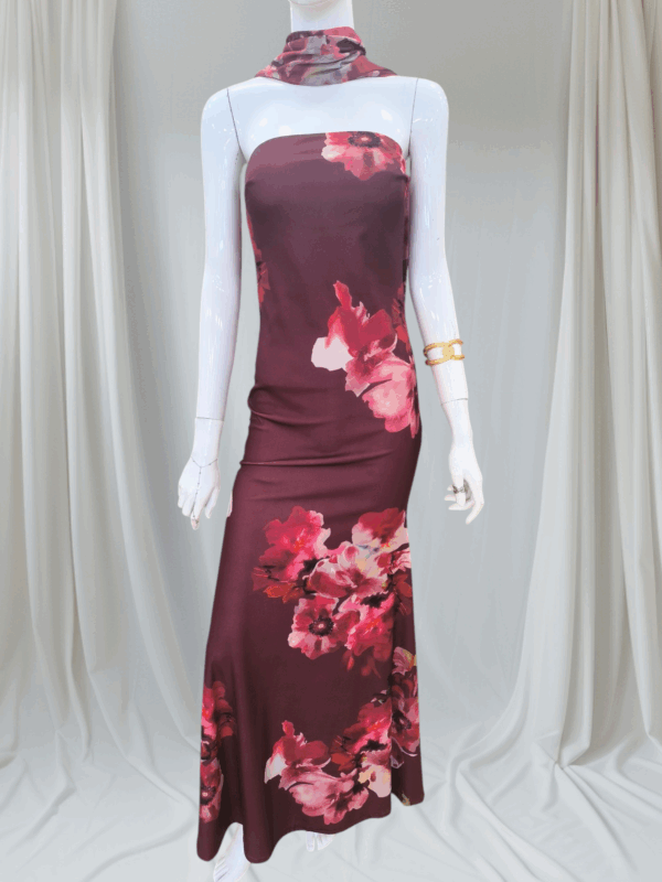 Vestido largo de flores burdeos