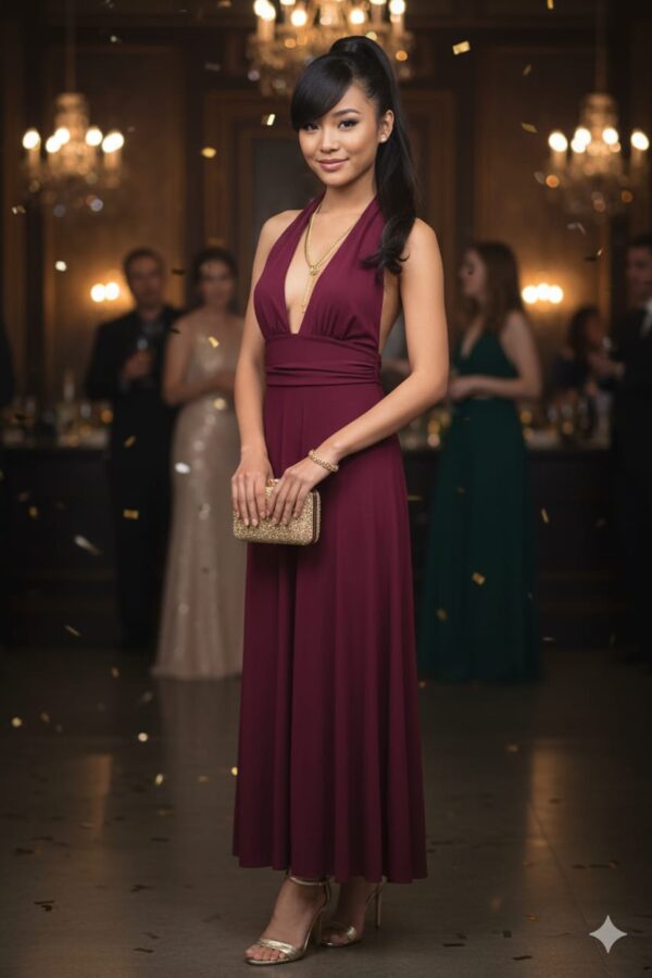 Vestido Halter Burdeos